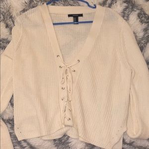 White tie crop sweater
